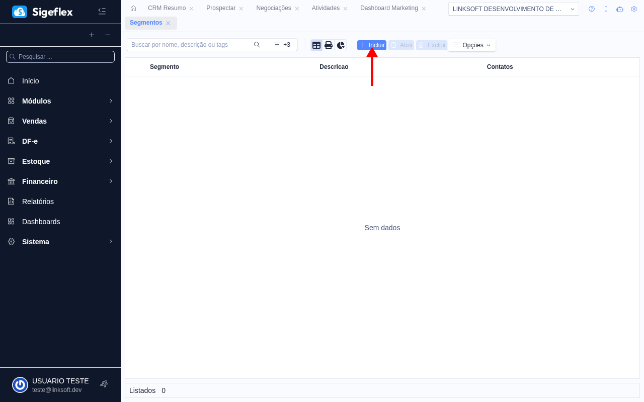 Listagem de segmentos de contatos para campanhas de marketing