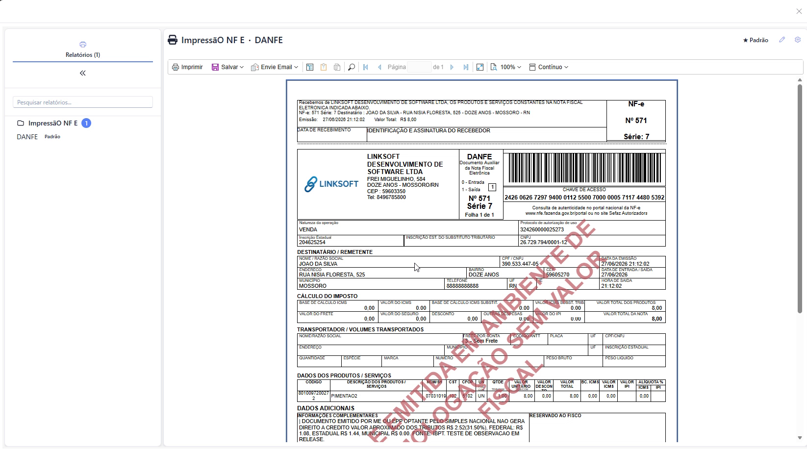 DANFE da NF-e emitida