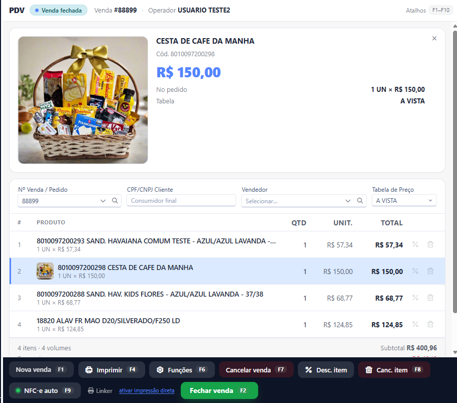 PDV em uma janela estreita